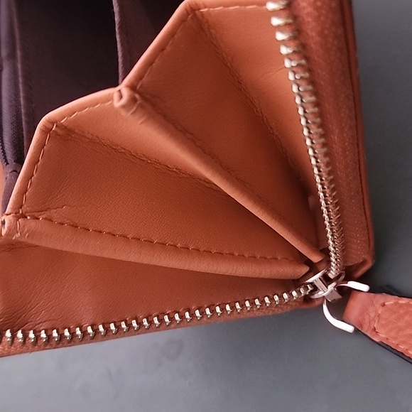 Bostanten Orange Leather Floral Embossed Wallet Wristlet - Picture 12 of 13